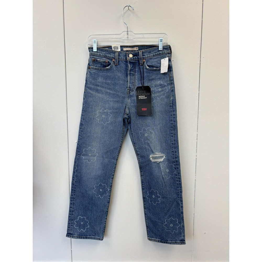 Levis Premium Jeans Womens 26 Blue‎ Wedgie Straight Floral Distressed High Rise
